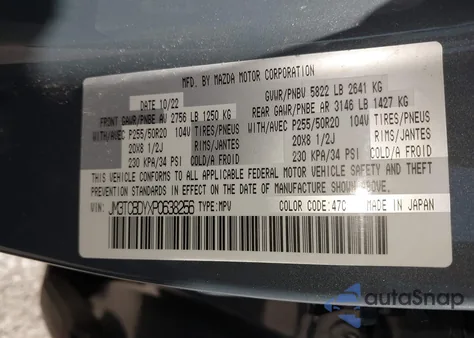 2023 Mazda Cx-9 Carbon Edition z USA, uszkodzony, nr VIN JM3TCBDYXP0638256